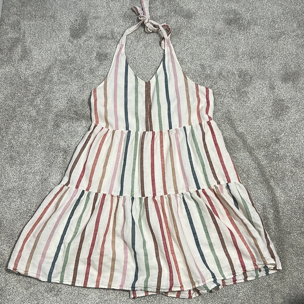 American Eagle Linen Blend Striped Halter Dress Size XL